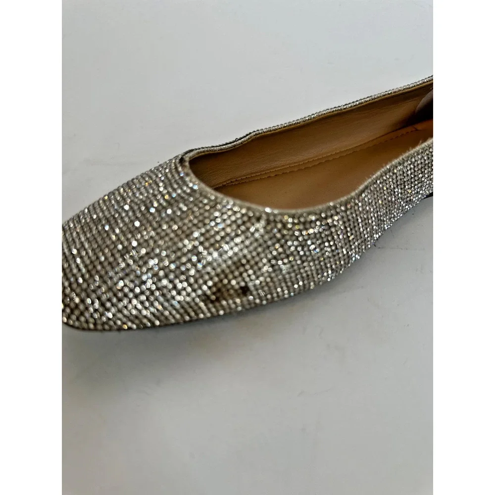 INC Silver Rhinestone Ballet Flats Size 10 Sparkle Slip-On
